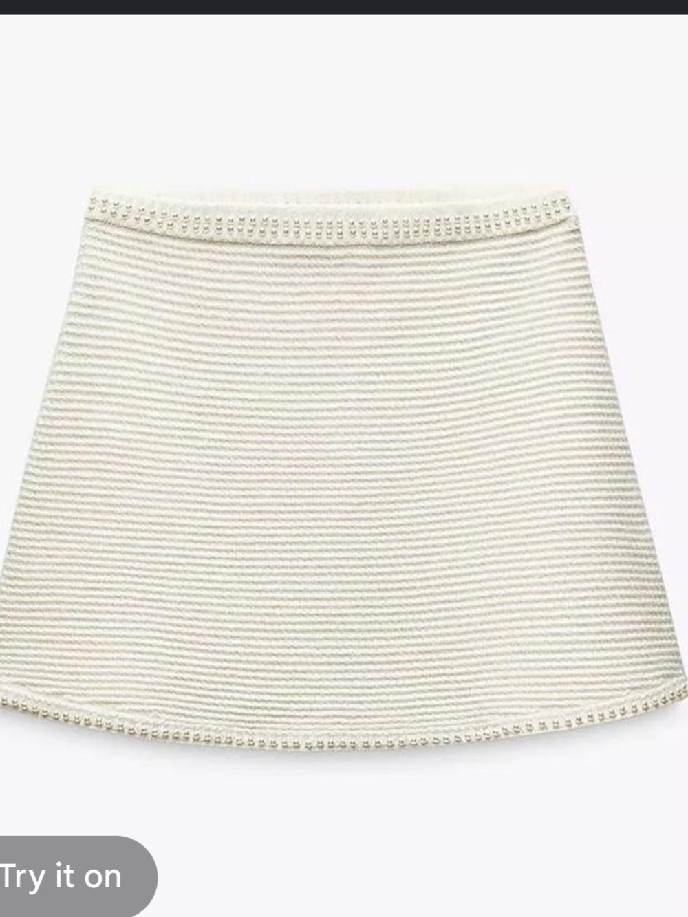 Zara Cream Mini Skirt knit with pearls